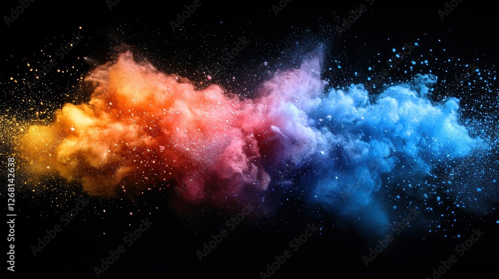 Poster colorful smoke explosion creating an abstract visual effect.