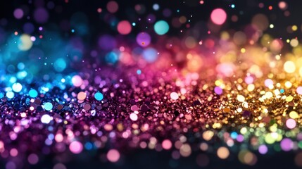 Vibrant explosion of colorful powder in space, blending yellow, red, pink, blue on a dark background