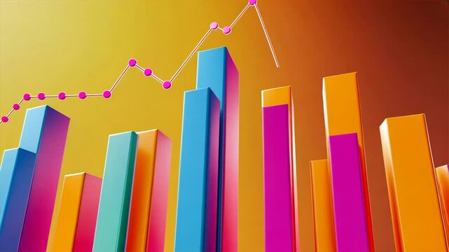 Colorful Data Visualization with Growing Bar Graph and Line Chart