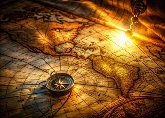 Fototapeta premium Ancient Nautical Chart, Long Exposure Sea Routes, Vintage Map, Ocean Exploration, Aged Paper Texture