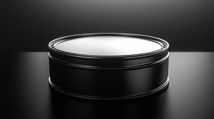 Metallic Black Round Container With Glossy Finish on Dark Background Still Life