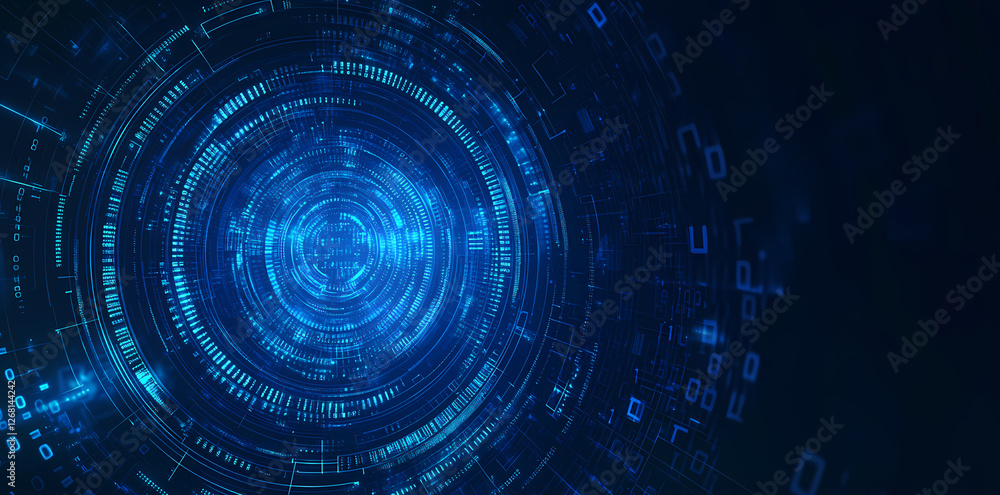 Poster abstract blue digital technology background with futuristic circles and lines for a high-tech banner