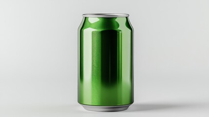 Studio Shot of a Shiny Green Metal Drink Can on a Plain White Background