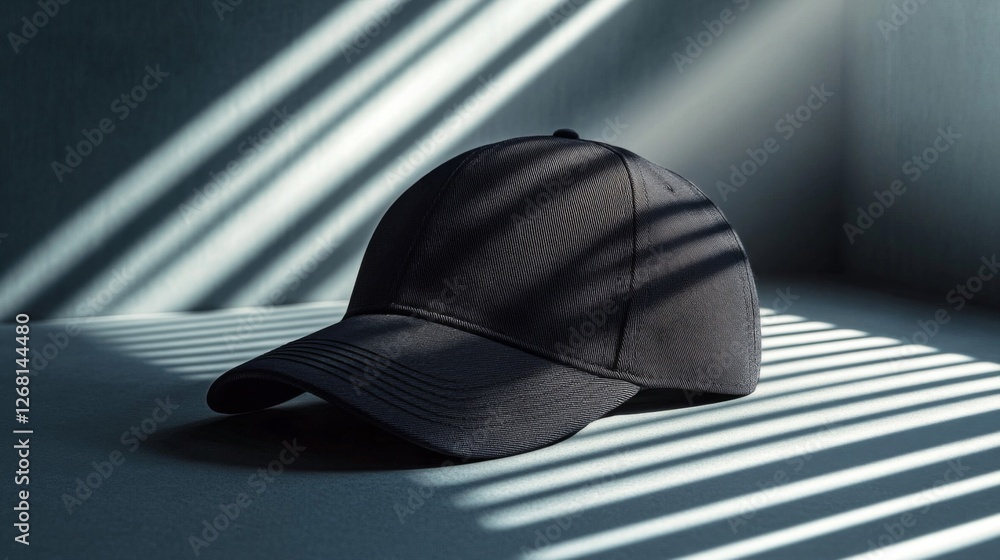 Poster abstract pattern of cap with dark pixelated texture and striped shadow in a dimly lit room
