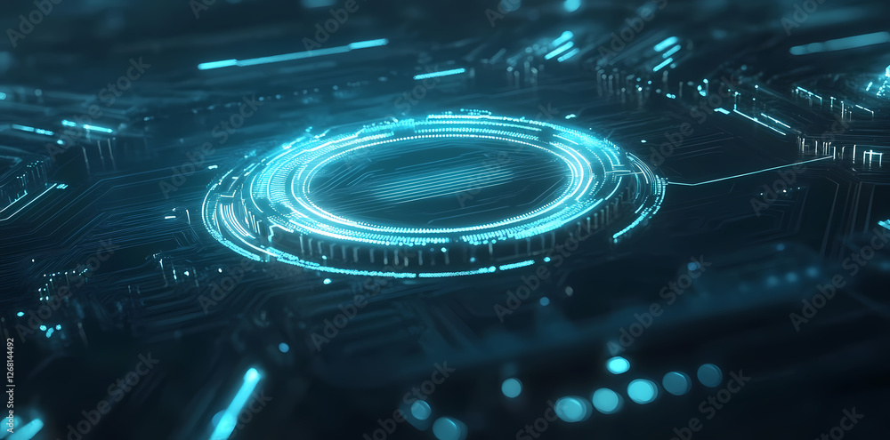 Poster abstract blue digital technology background with futuristic circles and lines for a high-tech banner