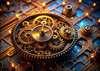 Antique Clock Gears Transitioning to Modern Circuit Board - Futuristic Timepiece Concept