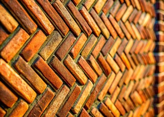 Antique Herringbone Brick Wall Texture:  Miniature Tilt-Shift Photography of Shaded Brickwork