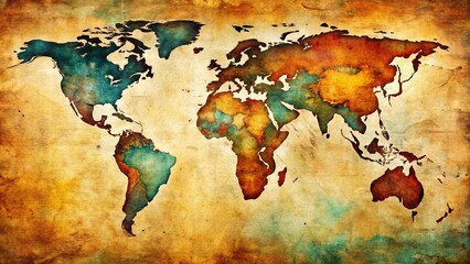 Artistic Travel Backdrop: Textured Pattern, Global Journey, Vintage World Map Design