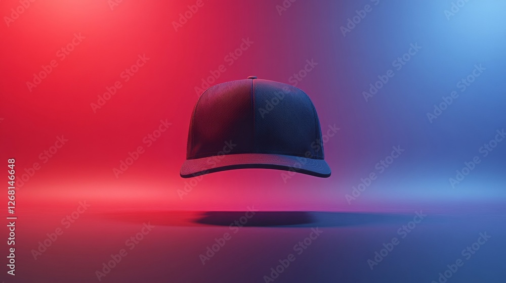 Poster pixelated hat floating with red and blue gradient lighting digital render