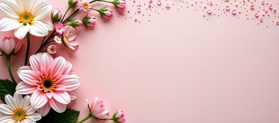 Naklejka premium Pink and White Floral Corner on Pink Background