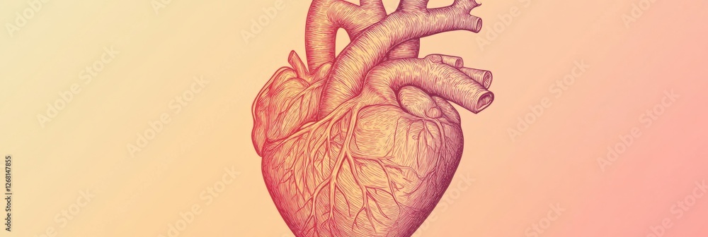 Leinwandbilder Detailed drawing of a human heart with intricate structures and soft gradient background during a creative art session. Generative AI