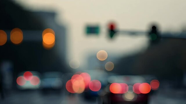 Ultra HD footage Paris street dusk defocused traffic lights alternating colors toric building facades illuminated background