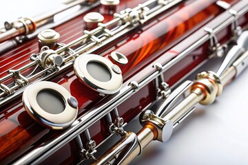 Bassoon Parts, White Background, Musical Instrument Detail, Close-up