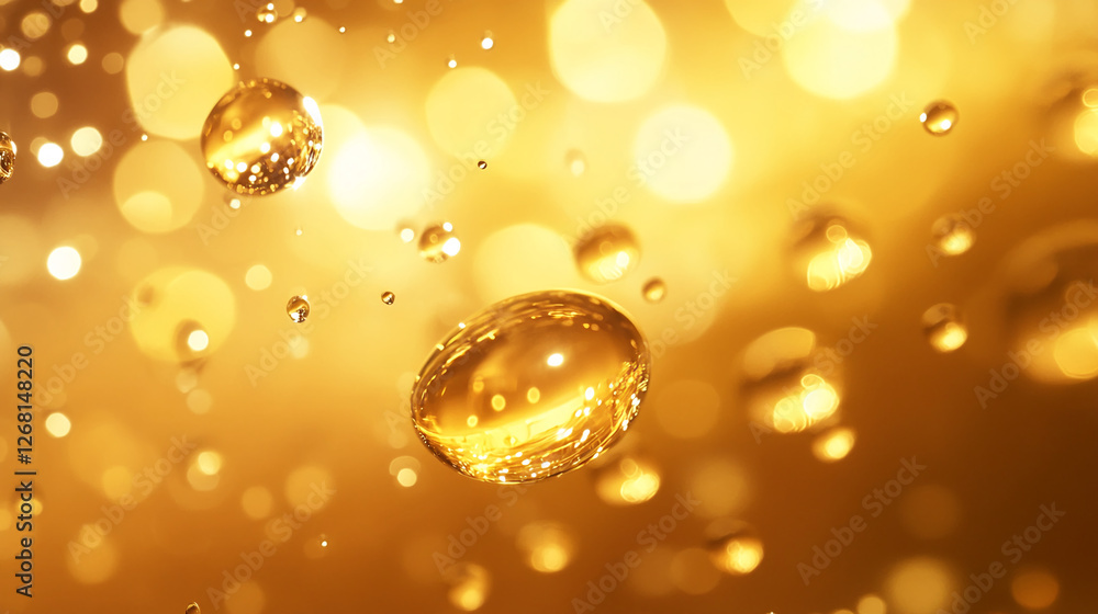 Aufkleber golden water droplets floating above a sparkling golden surface, creating a shimmering and luxurious