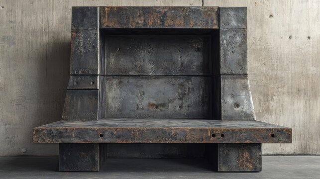 Welded iron product podium with a raw mechanical industrial vibe