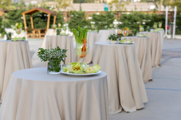 catering buffet with different food snacks and appetizers on table