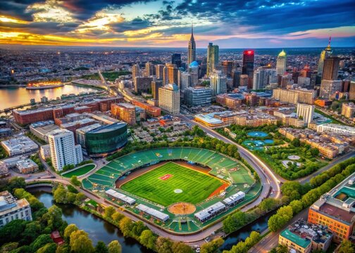 Boston Fenway Park Aerial Cityscape - Stunning Bird's Eye View of Iconic Stadium and Urban Landscape