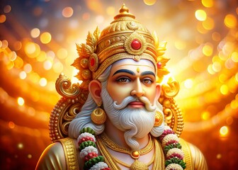 Fototapeta premium Brahma God, Indian Deity, Bokeh Background, Spiritual, Hindu Mythology