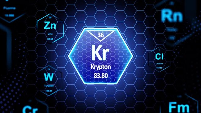 Krypton(Kr) Periodic Element, Animation.Full HD 1920&times;1080. 12 Second Long,

