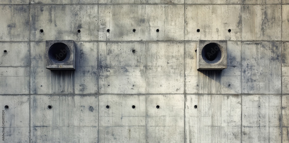 Aufkleber concrete wall with square pipes and repeating circular patterns