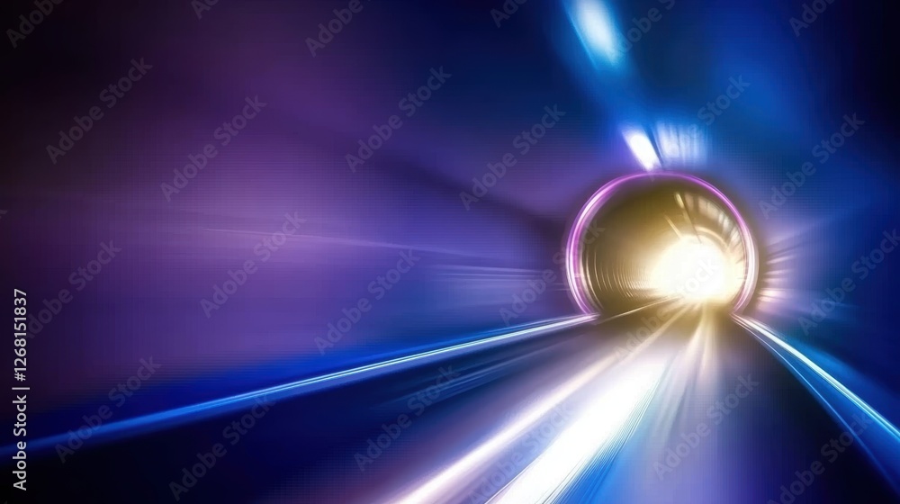 Poster abstract depiction of a bright tunnel with dynamic light effects.