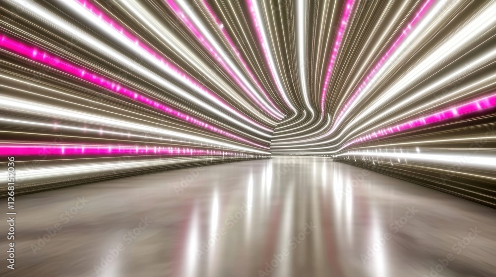 Aufkleber a futuristic tunnel with dynamic light patterns and reflective surfaces.