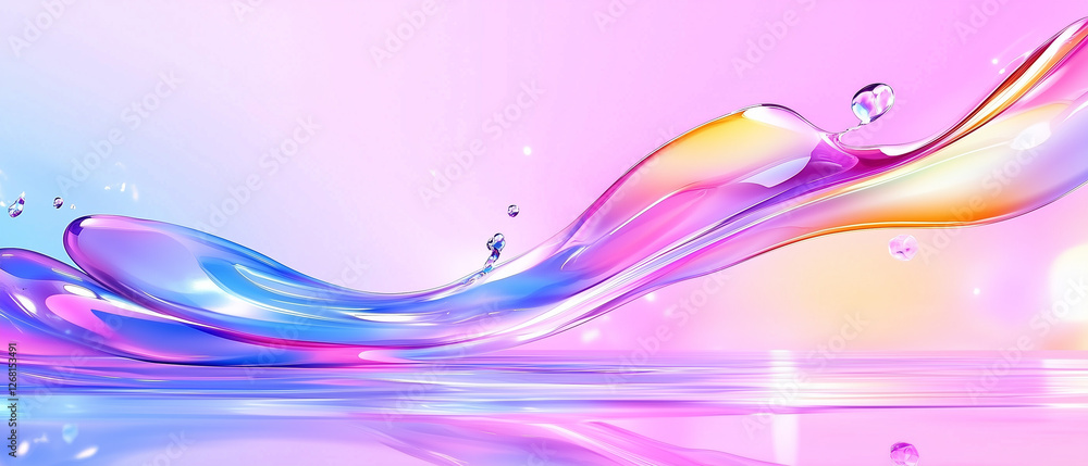 Poster colorful water waves create a vibrant and playful atmosphere under a soft gradient background of pin