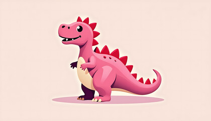 Naklejka premium Cute pink dinosaur character smiling on beige background