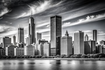 Chicago Skyline Line Art: Simplified Panorama of American Architecture