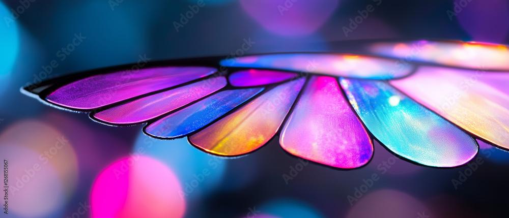 Poster colorful butterfly wing displaying intricate patterns under soft lighting in an artistic setting dur