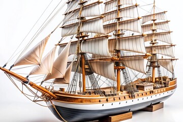 Obraz premium Classic Wooden Sailing Ship Model, Nautical Decor, Vintage Ship, Maritime Craft, Ocean Vessel