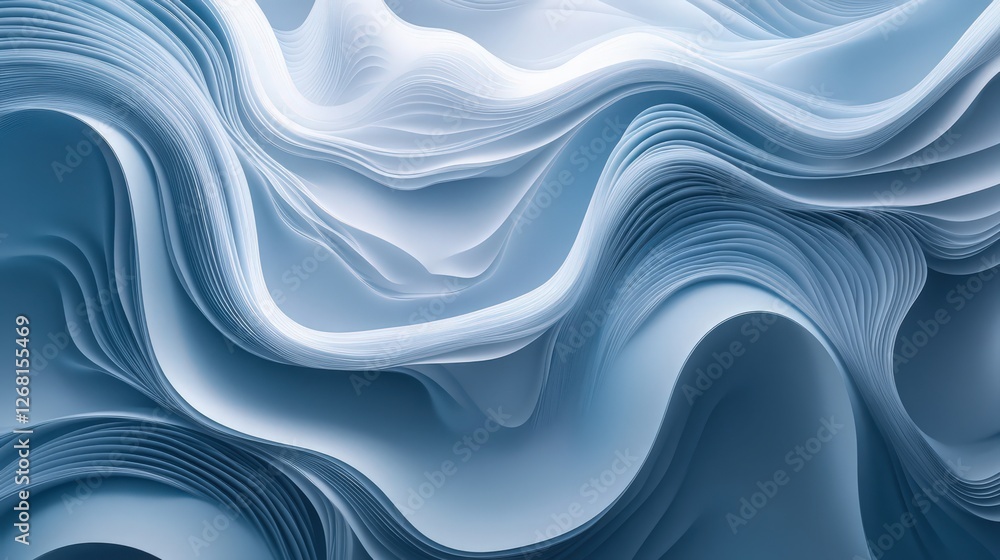 Poster a refined background with flowing curves and a gradient overlay of blue tones fading into white.