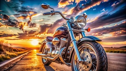 Obraz premium Close-up Hyperrealistic UHD Drone Shot of a Motorcycle - Selective Focus