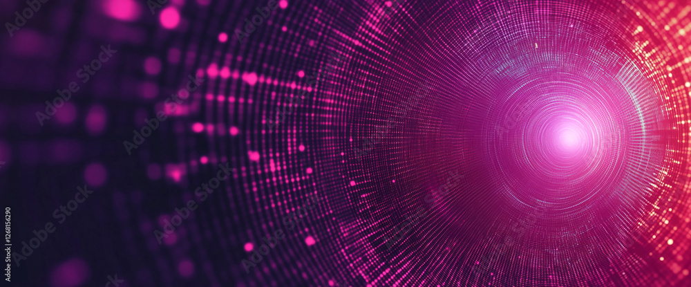 Poster Abstract image of a swirling pattern with purple and pink dots converging at the center, symbolizing motion, energy, and futuristic technology.