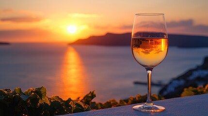 Sunset Wine Glass Ocean View Idyllic Relaxation