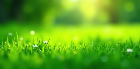 Obraz premium Dreamy green grass bokeh, blurred idyllic scene, image, focus, backgrounds