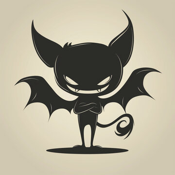 A black vector cartoon silhouette of a cute little devil