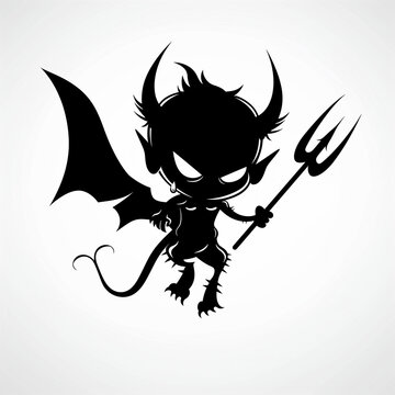 A black vector cartoon silhouette of a cute little devil