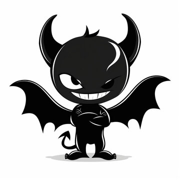 recommend clip art: A black vector cartoon silhouette of a cute little devil