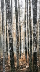Obraz premium Abstract rendering features a dense forest of birch trees