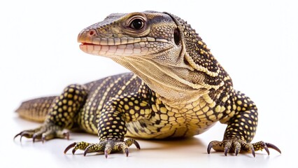 Obraz premium Clouded Monitor Lizard, Varanus nebulosus, Reptile, Isolated, White Background Stock Photo