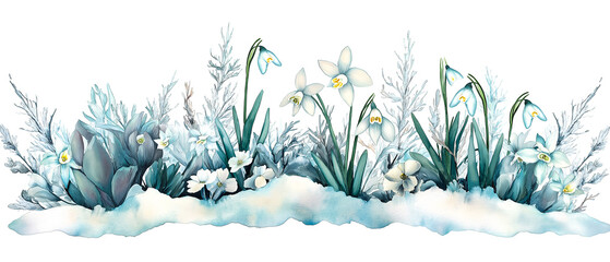 Transparent Watercolor Blessings of Imbolc Clip Art with Snowdrops &ndash; Perfect for Seasonal Designs