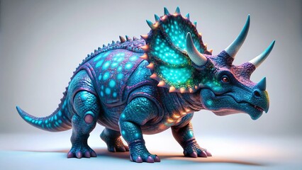 Obraz premium Colorful 3D Rendered Triceratops Dinosaur Night Photography, Fantasy Creature, White Background, Print Ready