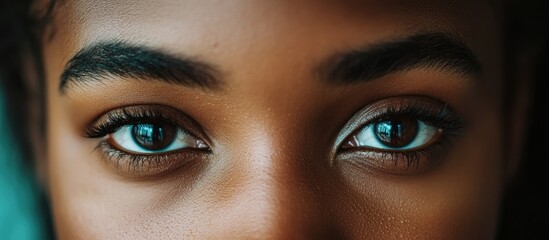 Fototapeta premium Close-up of a Person's Eyes with Dark Eyebrows and Long Eyelashes