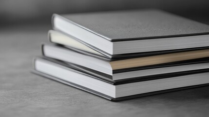 Stack of Hardcover Books in Neutral Colors on Gray Background for Education
