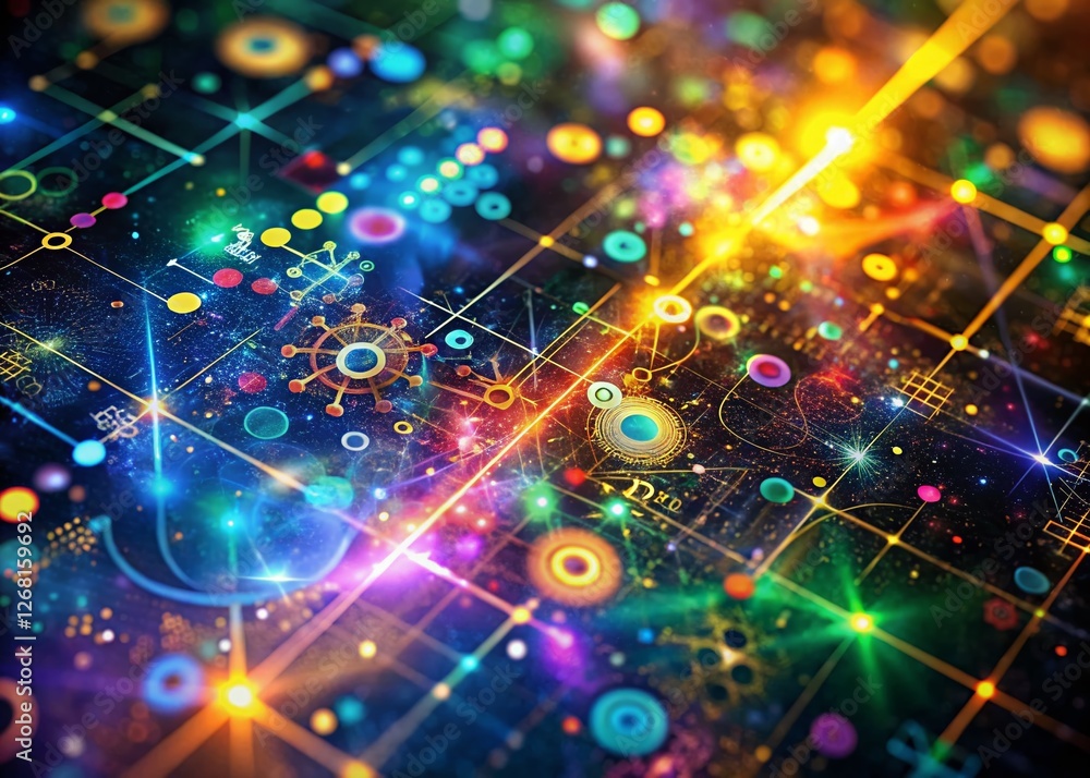 Poster colorful math equations background with bokeh effect - abstract stock photo