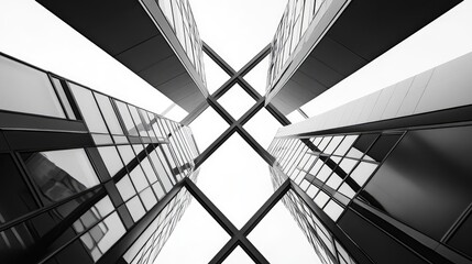 Obraz premium Black and White Architectural View of Modern Building Facade