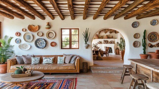 Rustic Southwestern Living Room Decorated With Earthenware