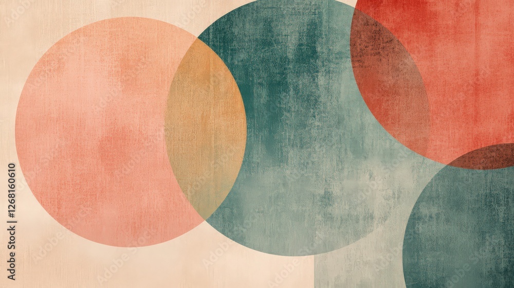 Poster abstract circle composition with textured overlays and muted color palette