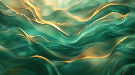 Obraz premium Emerald Green And Gold Fabric Waves Abstract